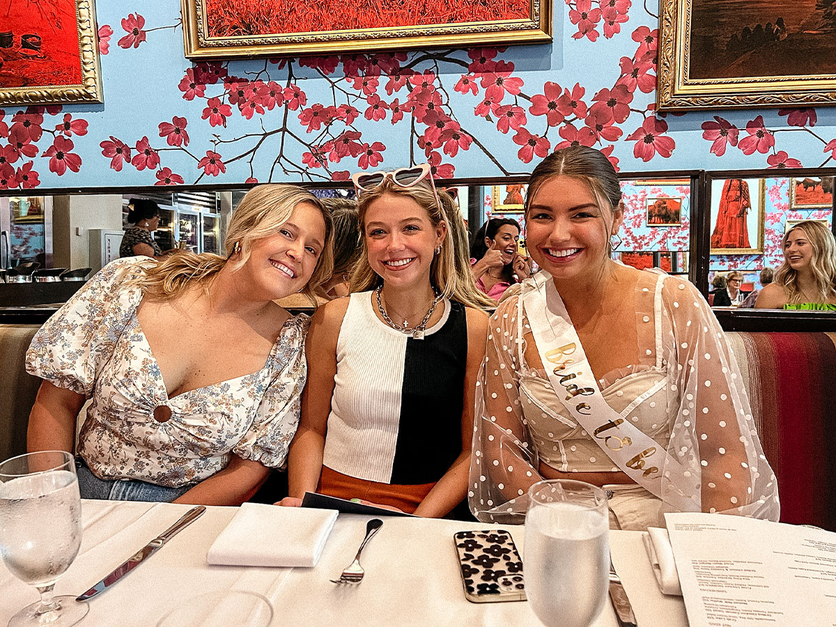 Bride and friends having brunch at Proof on Main in Louisville, Kentucky