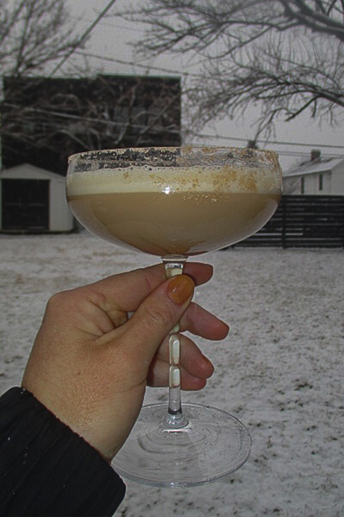 Dirty Chai Martini outside in the snow