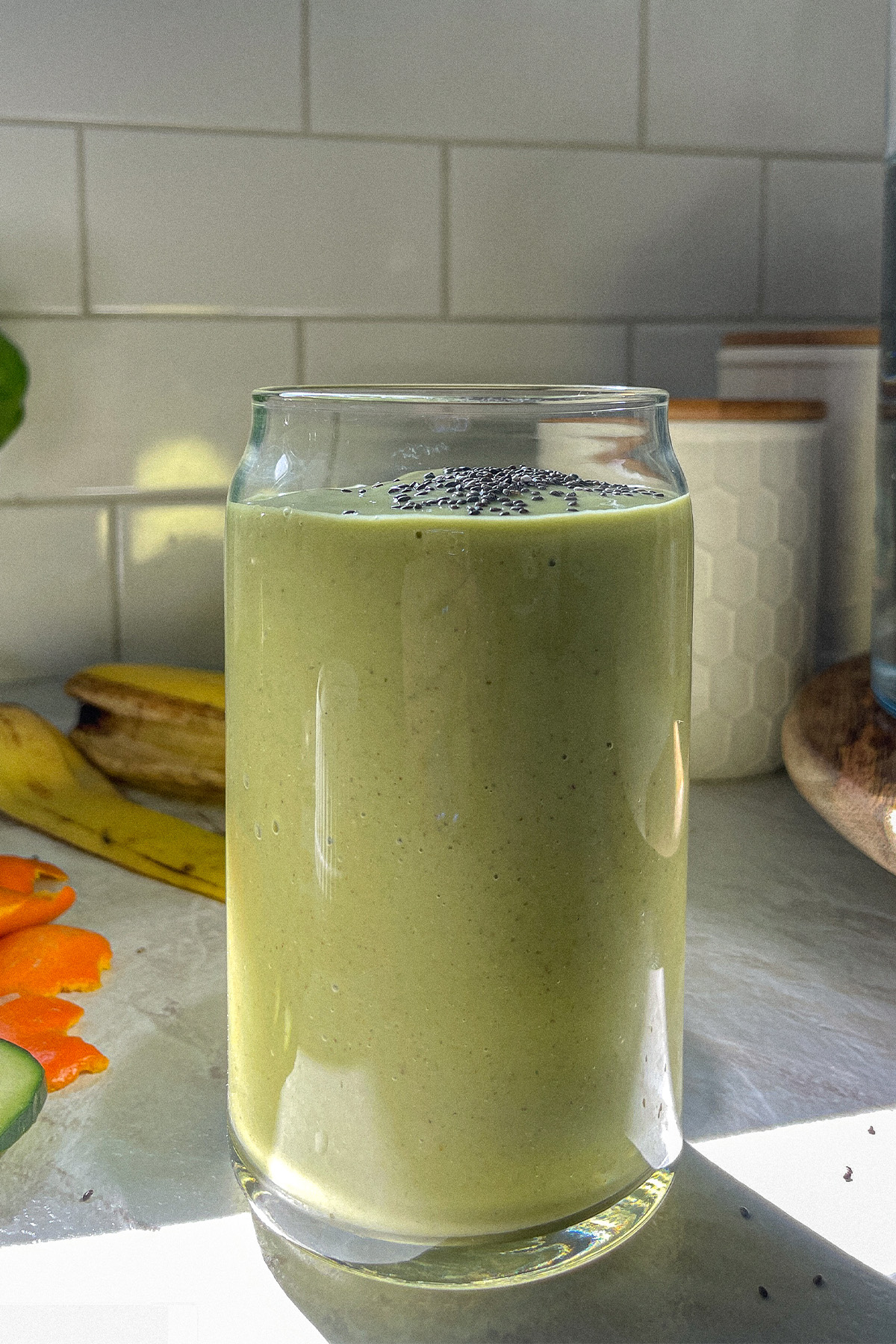 Refreshing tropical green smoothie in a glass