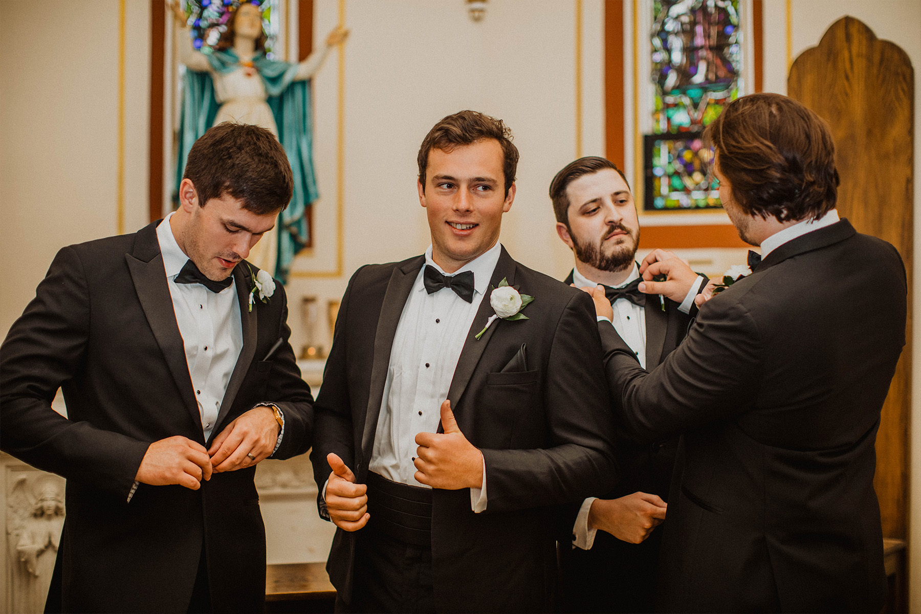 Groom's party getting ready before the ceremony