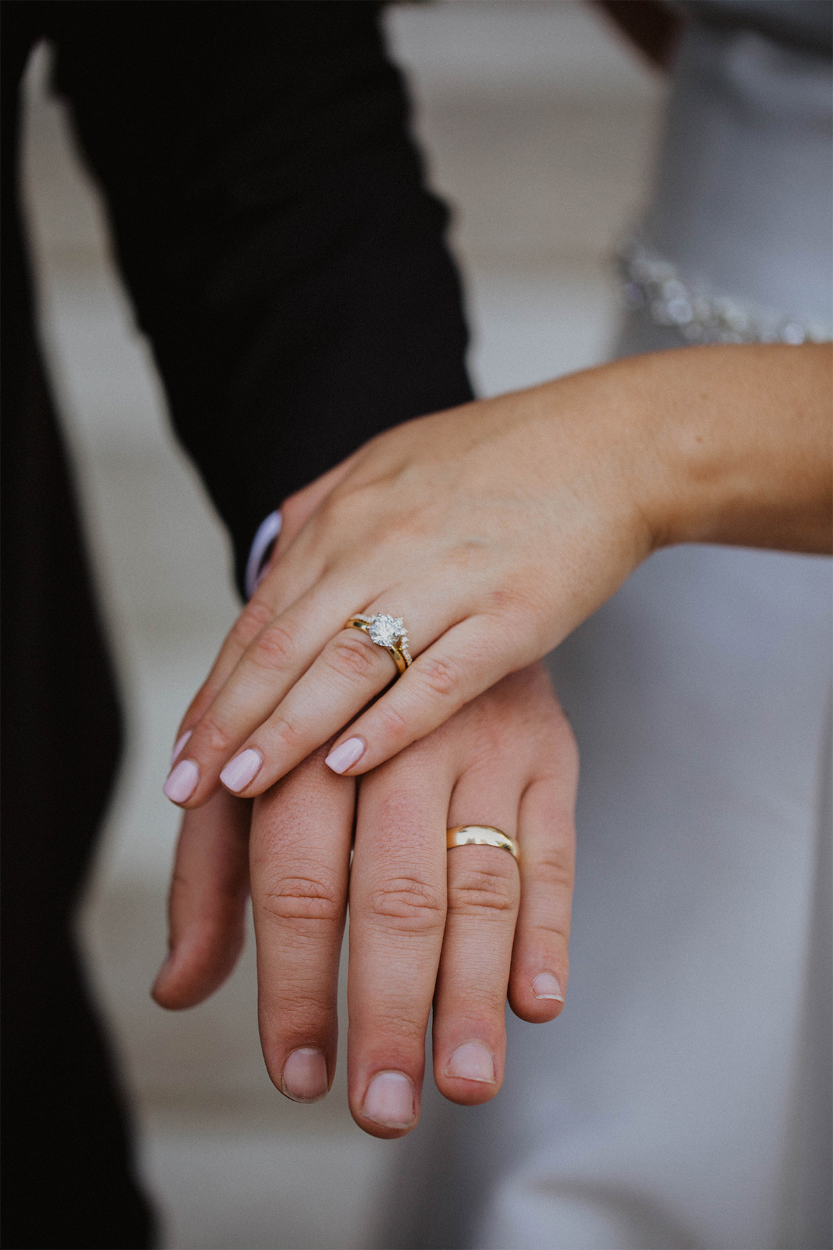 Close-up of bride and groom's wedding rings