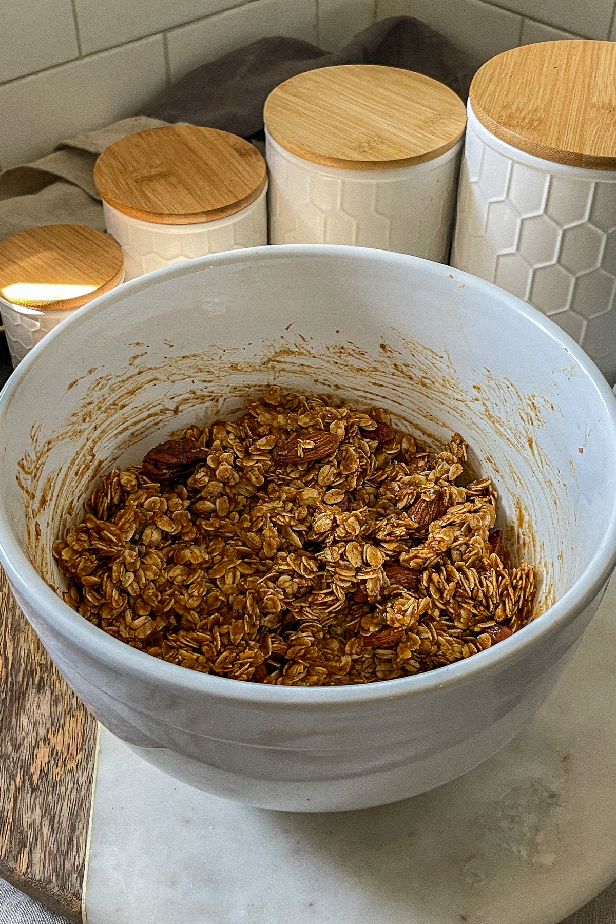 Fall Pumpkin Spice Granola ingredients in a bowl