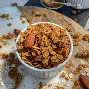 Fall Pumpkin Spice Granola in a ramekin