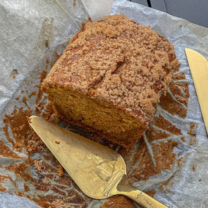 Pumpkin Spice Bourbon Bread served on parchment paper