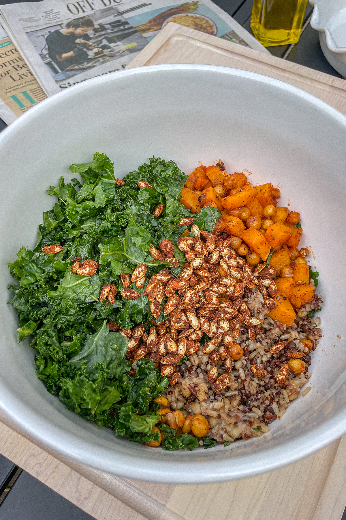 Roasted Butternut Squash Quinoa Salad ingredients in a large mixing bowl