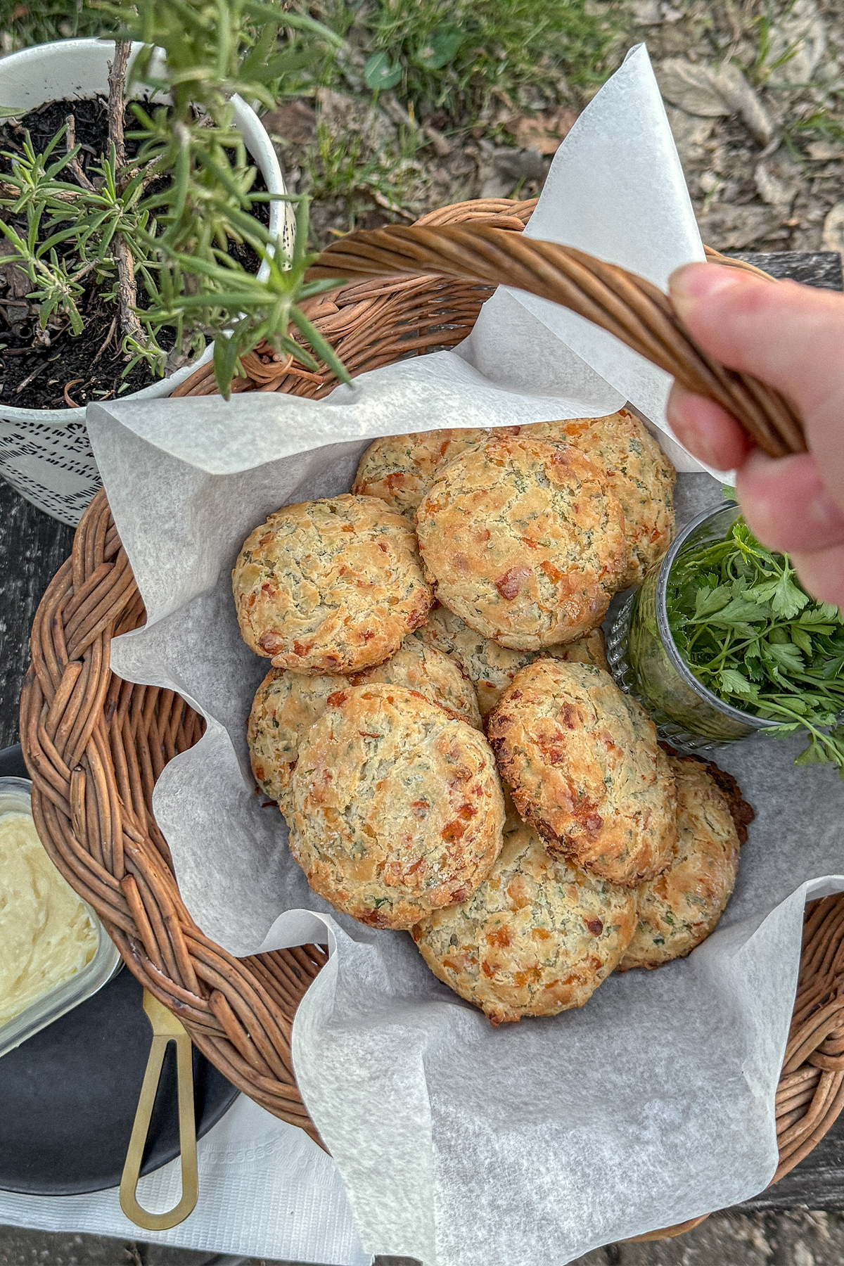 White Cheddar Herb Biscuits in a basket