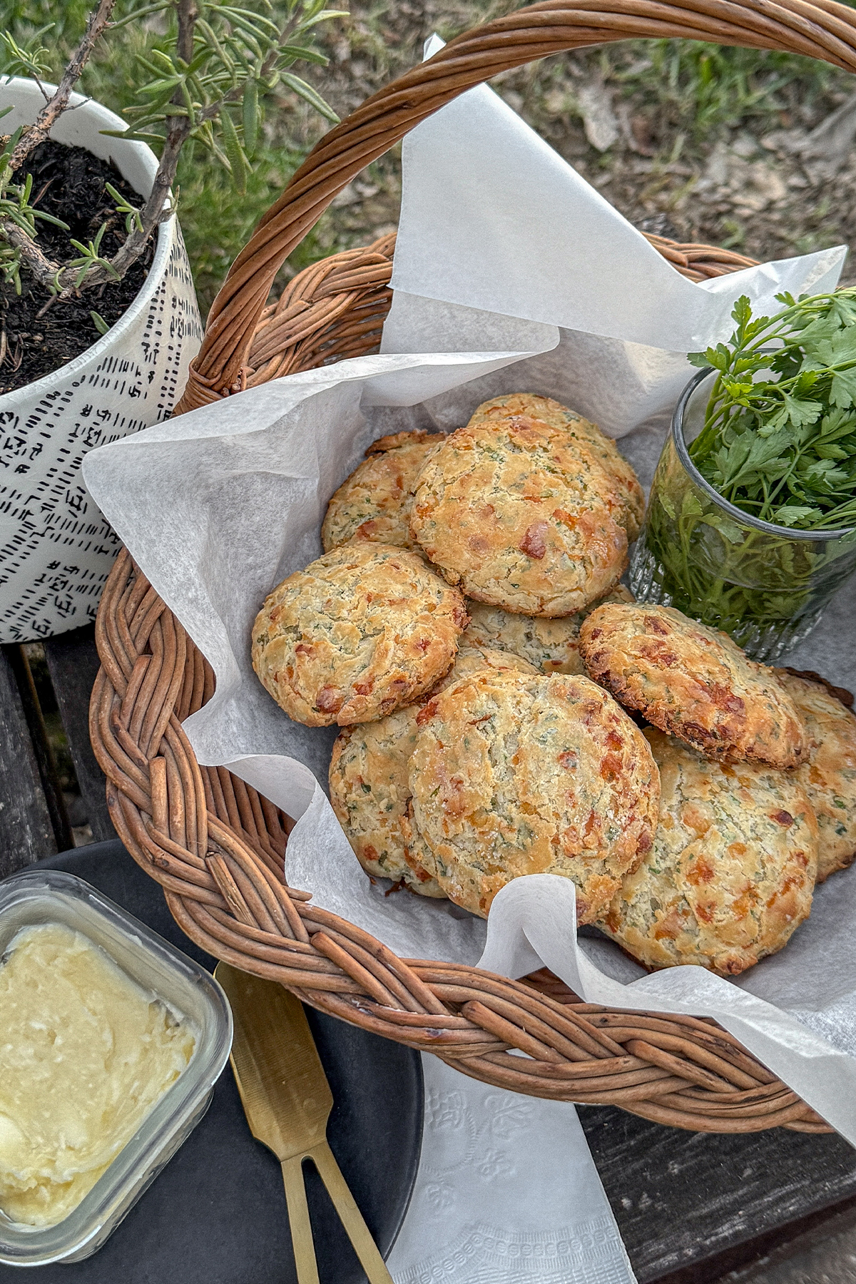 White Cheddar Herb Biscuits With Honey Butter