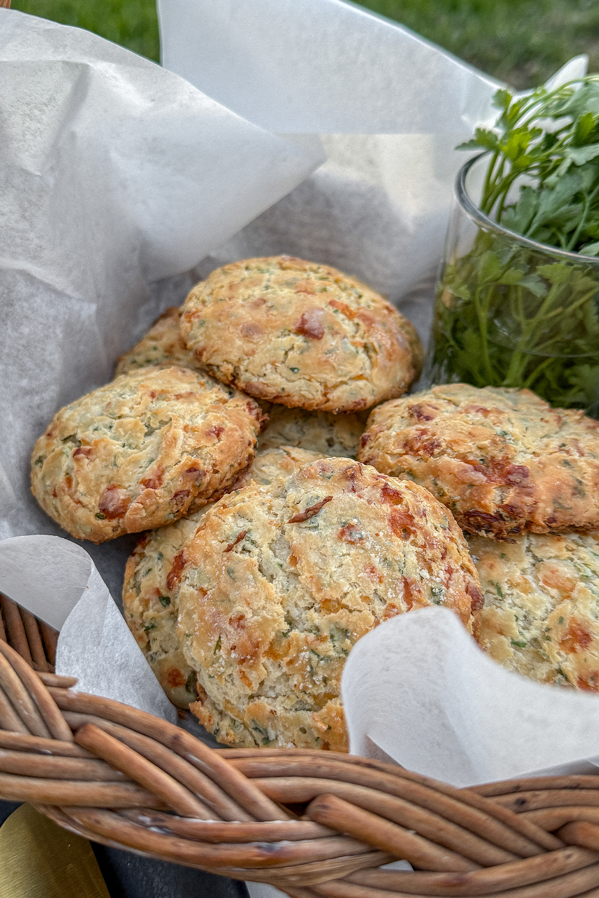 White Cheddar Herb Biscuits in a basket