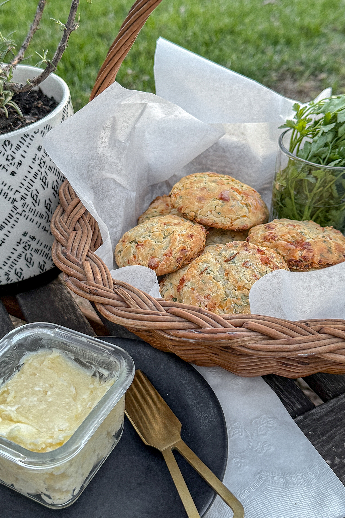 White Cheddar Herb Biscuits With Honey Butter