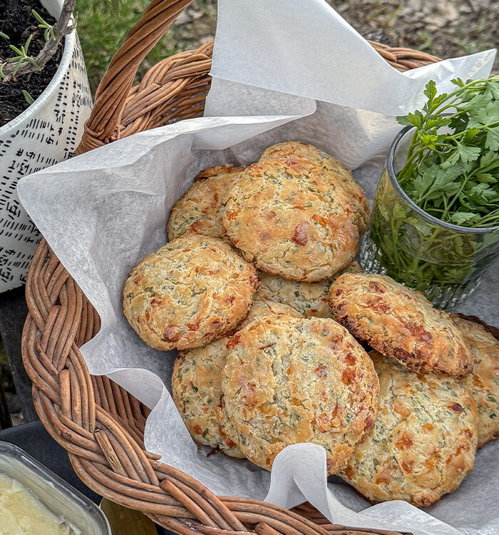 White Cheddar Herb Biscuits in a basket